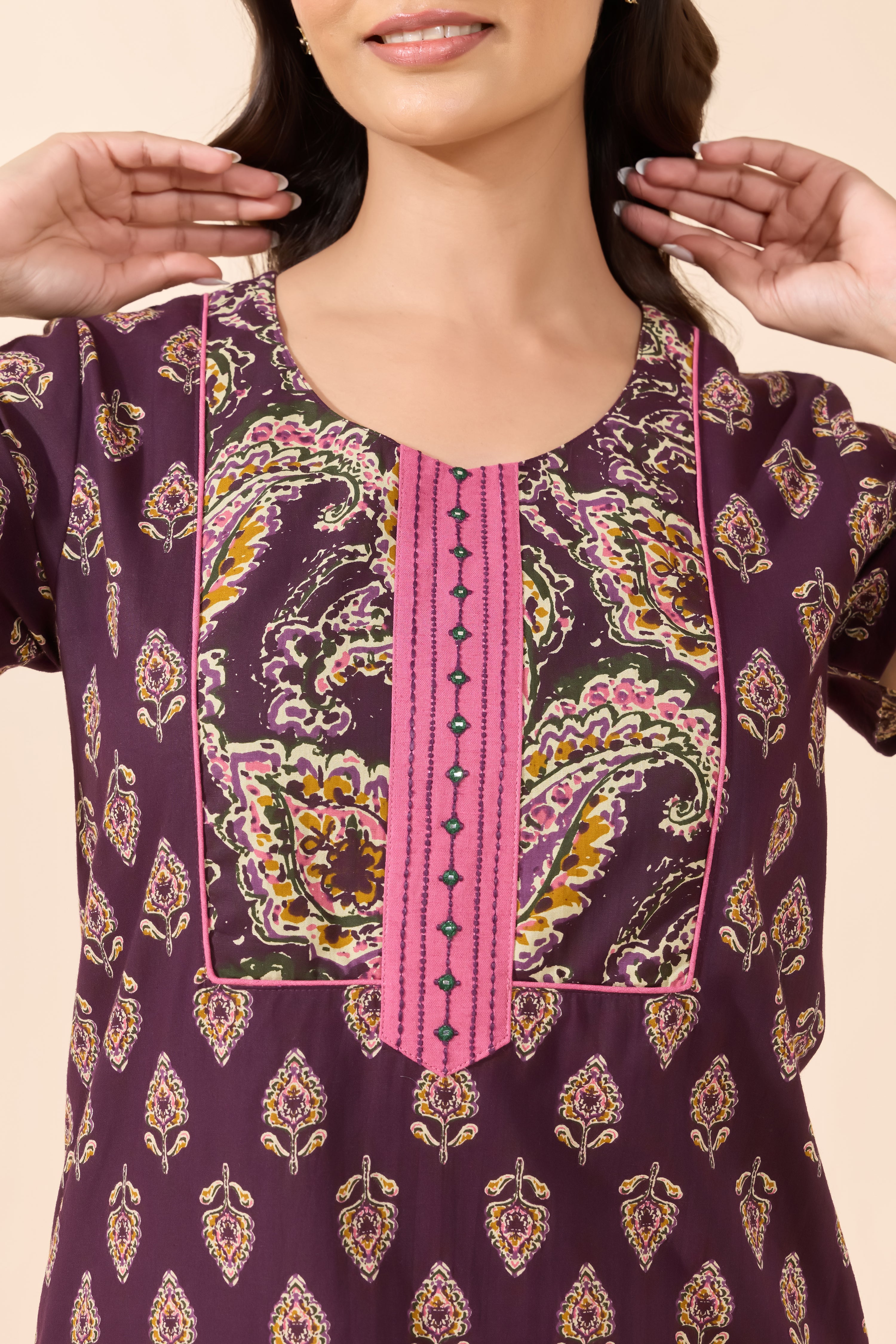 Purple Floral Printed Cotton Nightwear