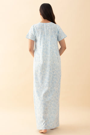 Ditsy Floral Printed Nighty - Blue