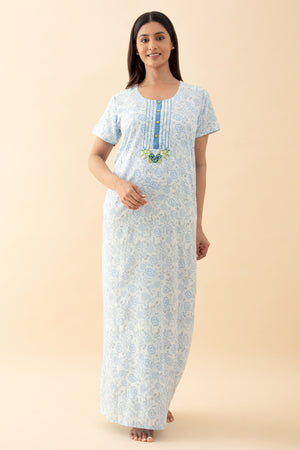 Ditsy Floral Printed Nighty - Blue