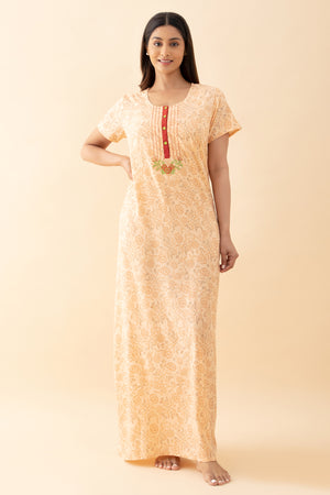 Ditsy Floral Printed Nighty - Peach