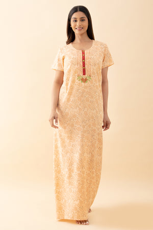 Ditsy Floral Printed Nighty - Peach