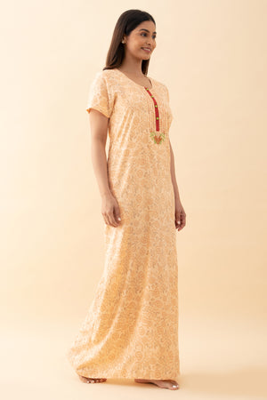 Ditsy Floral Printed Nighty - Peach