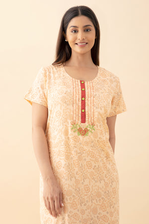 Ditsy Floral Printed Nighty - Peach