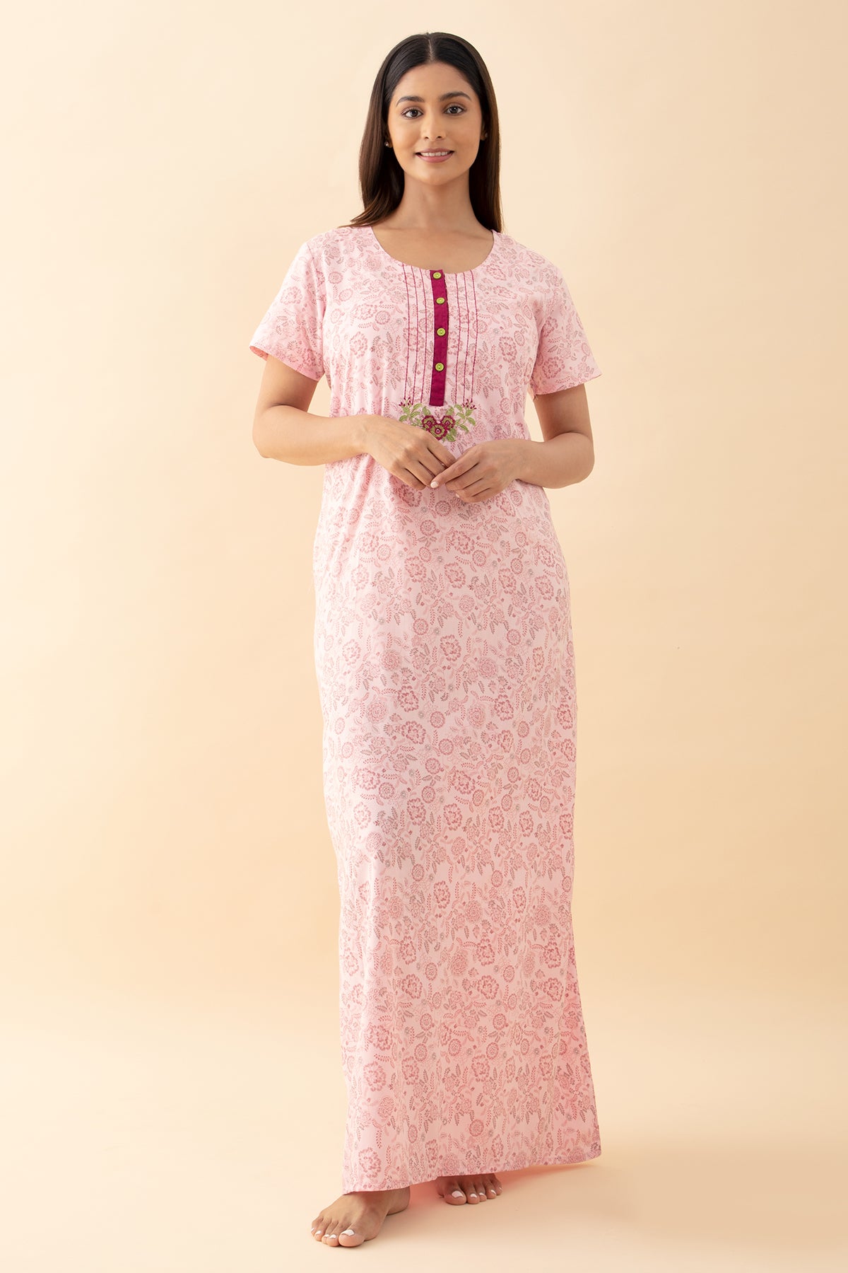 Ditsy Floral Printed Nighty - Pink