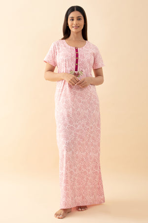 Ditsy Floral Printed Nighty - Pink