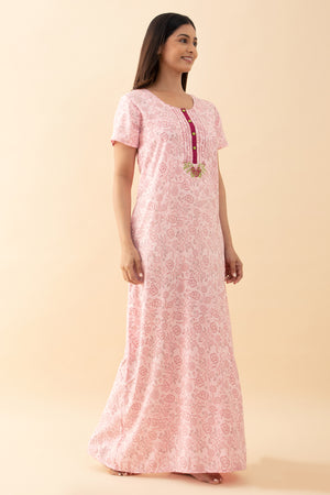 Ditsy Floral Printed Nighty - Pink