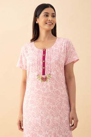 Ditsy Floral Printed Nighty - Pink