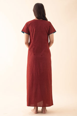 Ethnic Motif Printed Nighty - Maroon