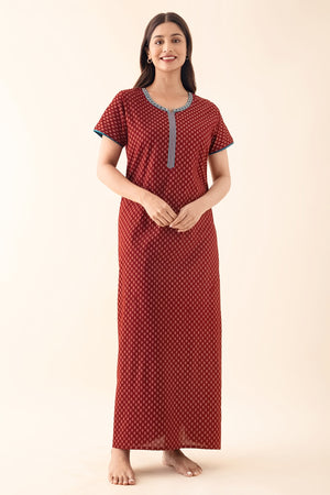 Ethnic Motif Printed Nighty - Maroon