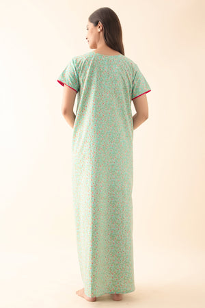Ditsy Floral Printed & Embroidered Nighty - Aqua Blue