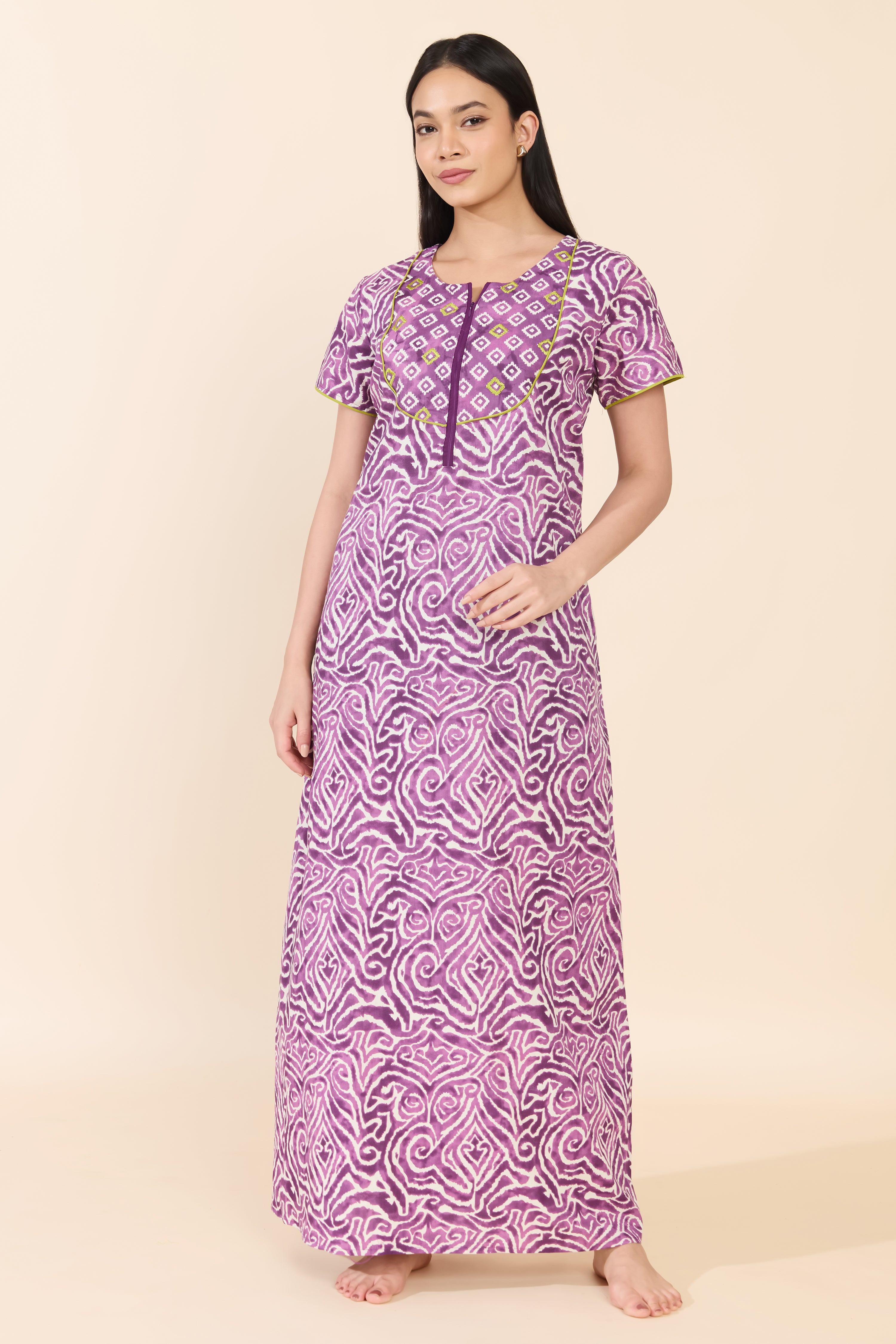 PURPLE ABSTRACT PRINTED COTTON NIGHTWEAR