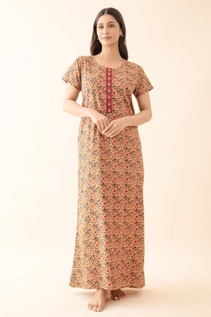 Floral Block Printed Cotton Nighty