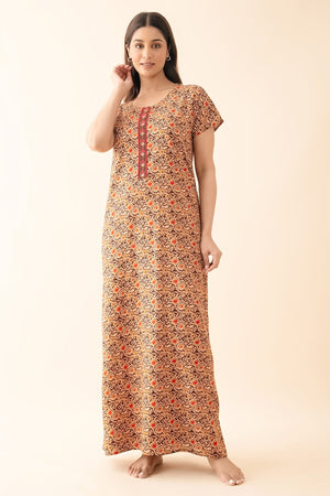 Floral Block Printed Cotton Nighty