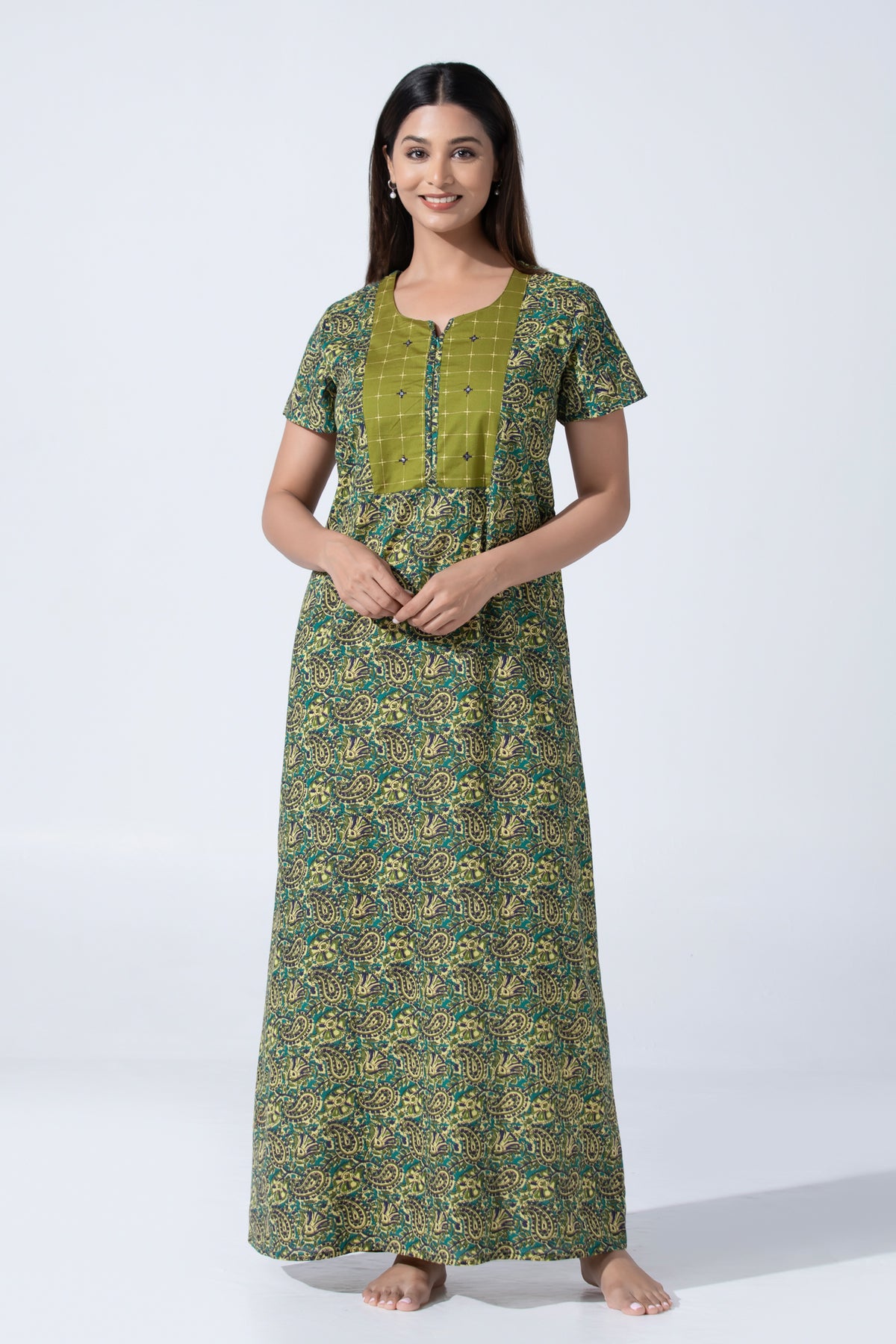 Green Kalamkari Cotton Nightwear