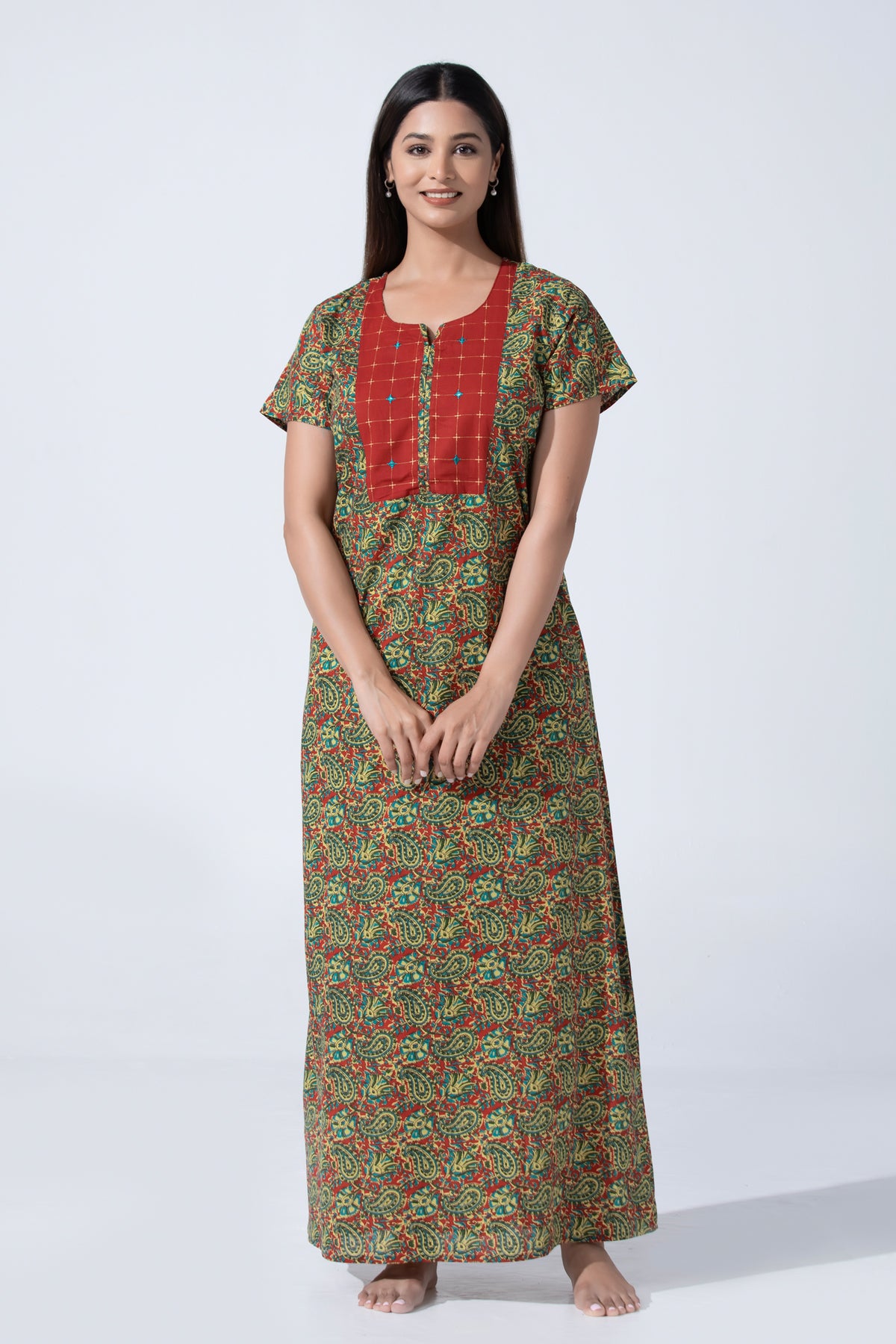 Red Kalamkari Cotton Nightwear