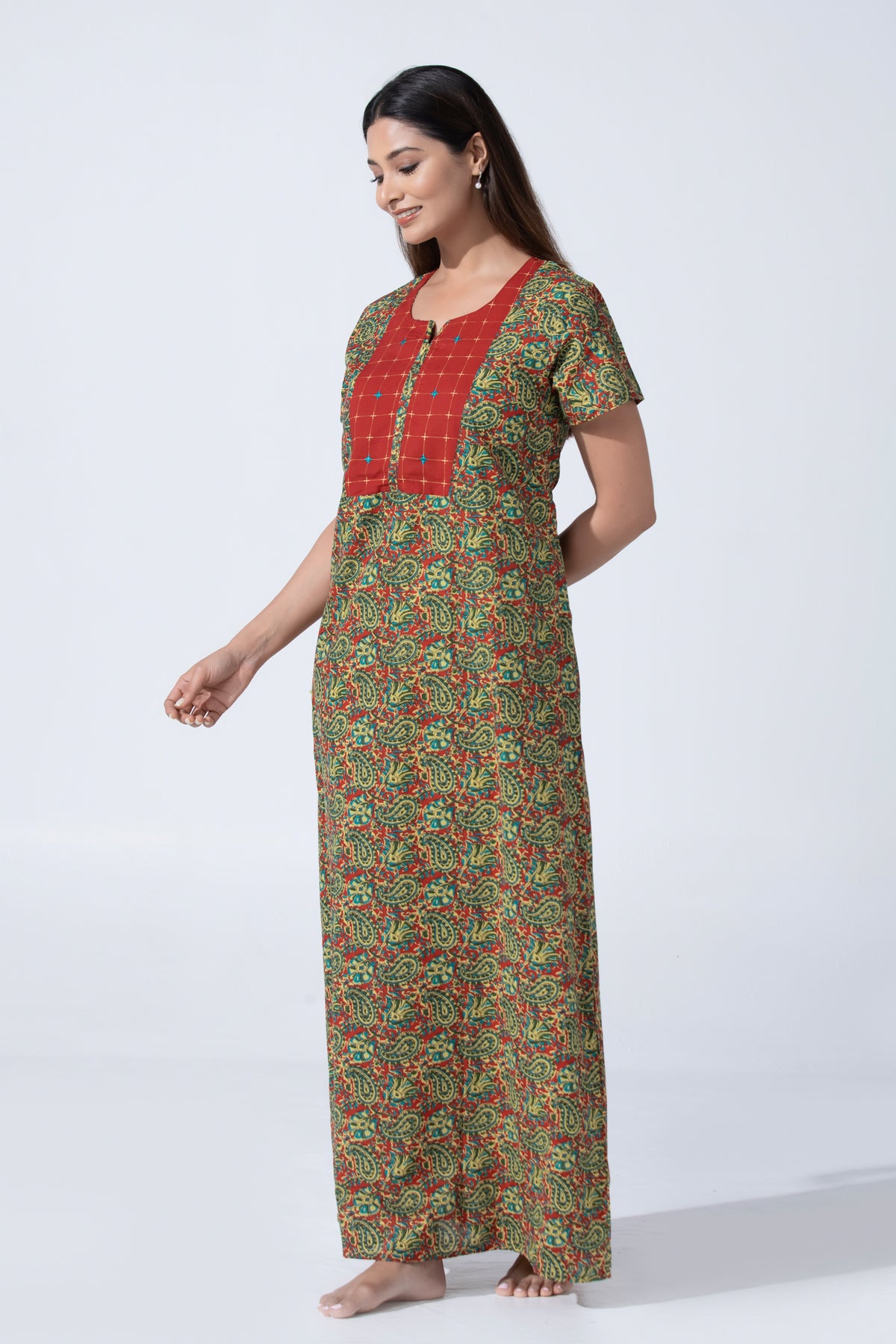 Red Kalamkari Cotton Nightwear