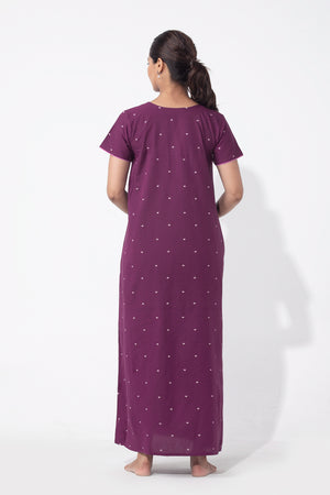 Geometric Printed Purple Cotton Nighty
