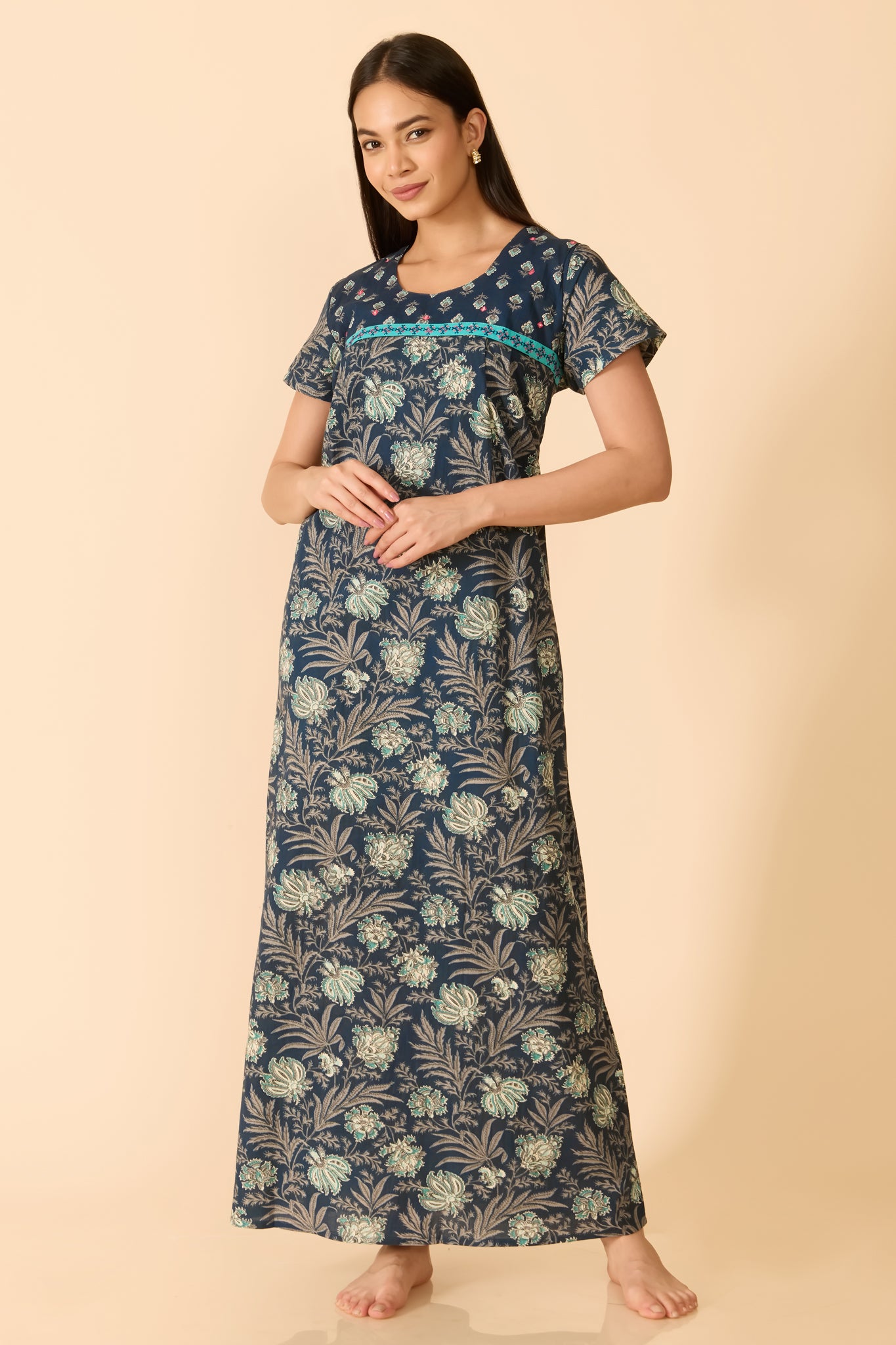 BLUE FLORAL COTTON NIGHTWEAR