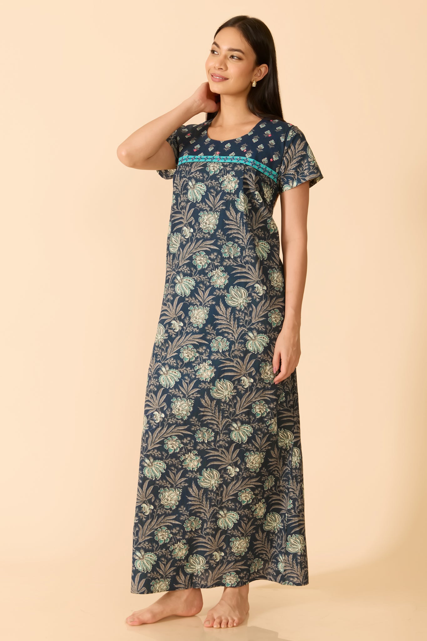 BLUE FLORAL COTTON NIGHTWEAR