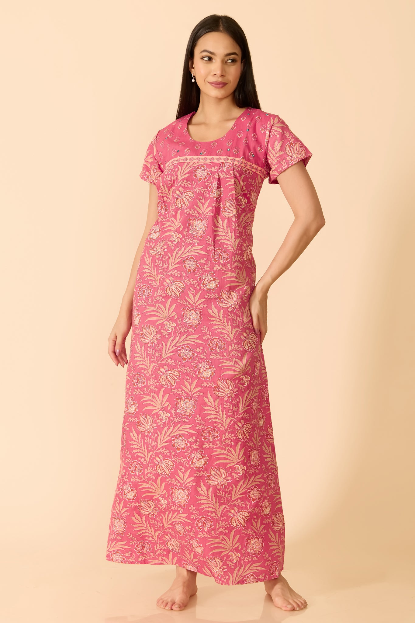 PEACH FLORAL COTTON NIGHTWEAR
