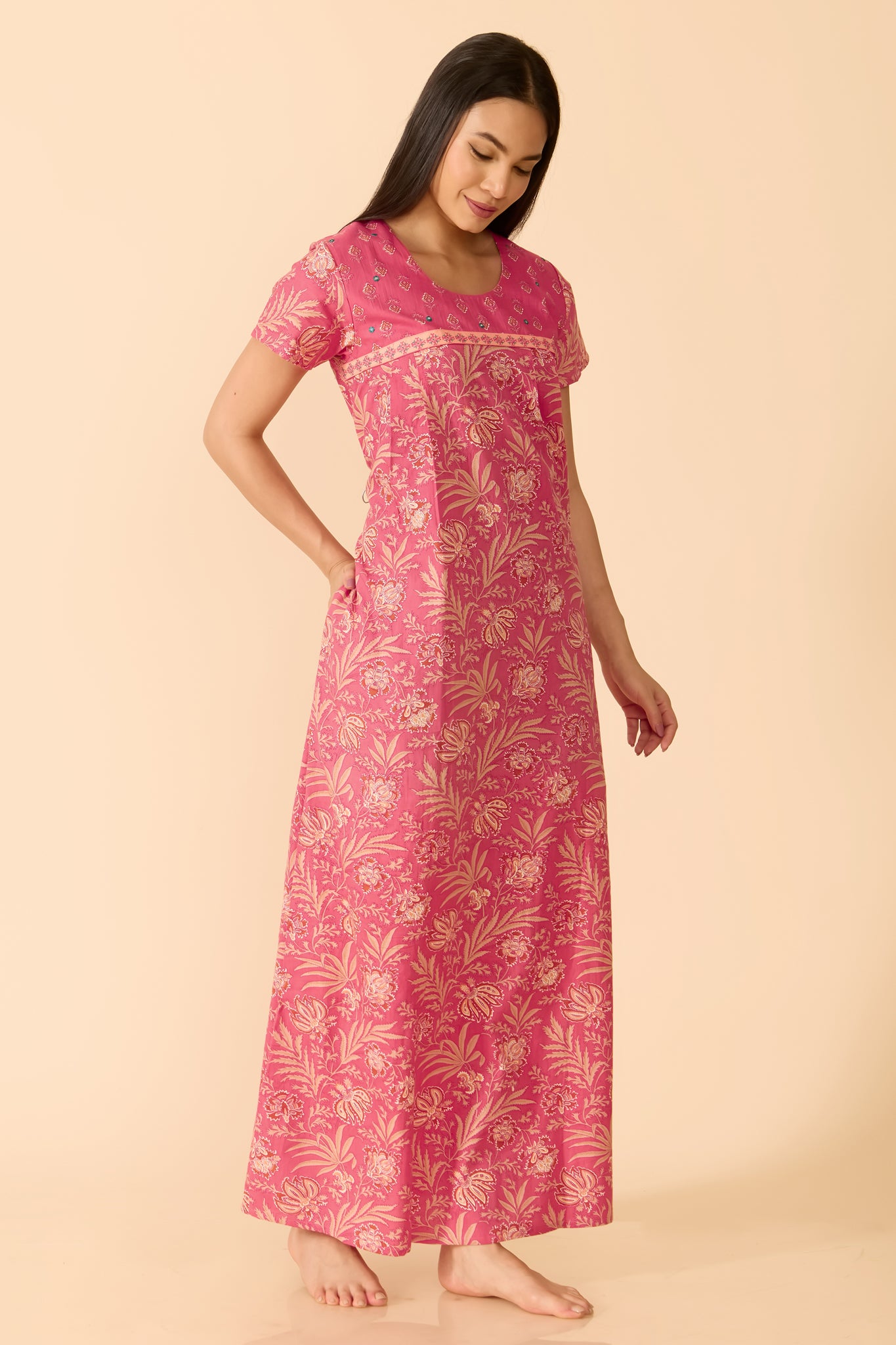 PEACH FLORAL COTTON NIGHTWEAR