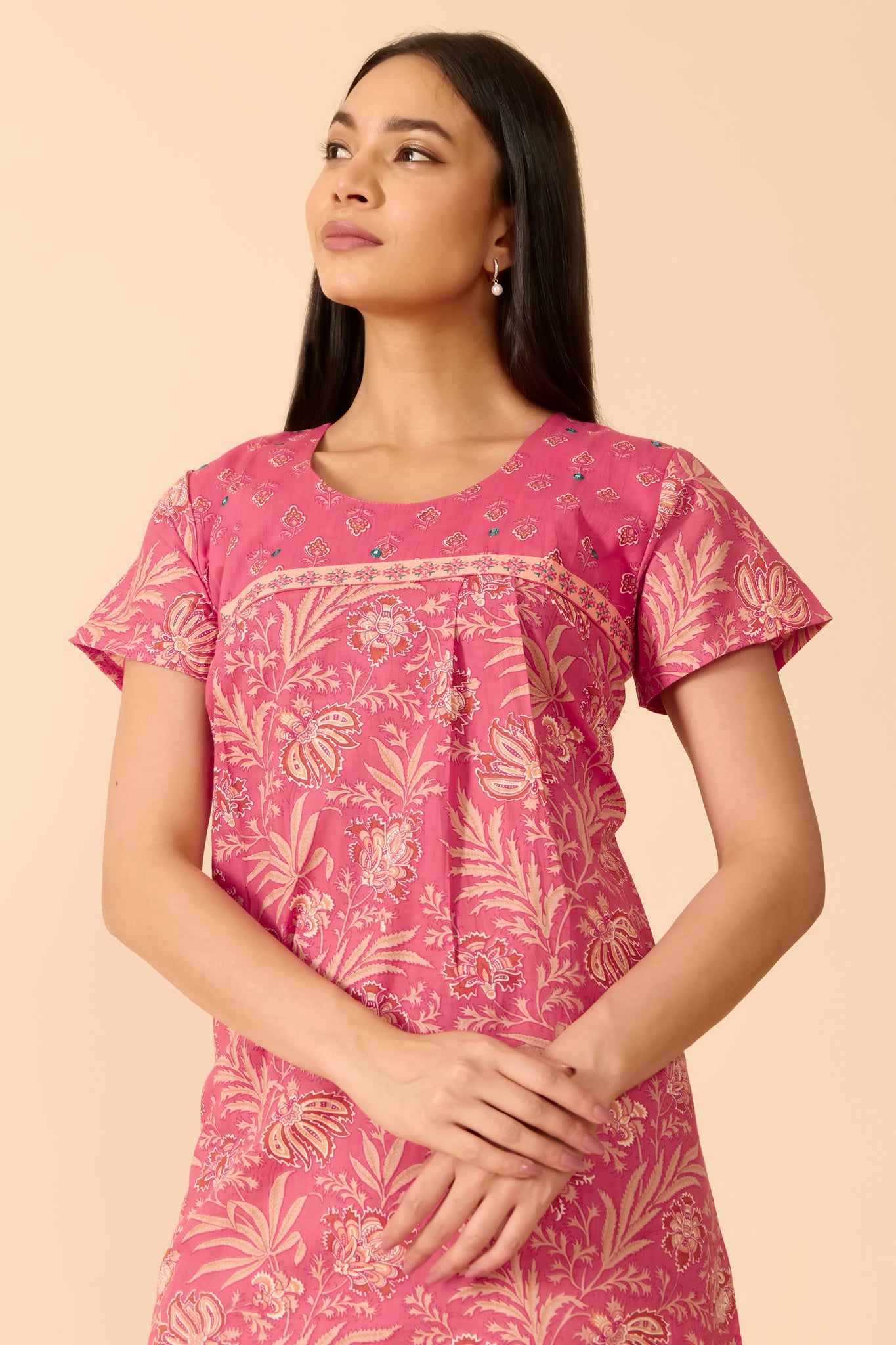 PEACH FLORAL COTTON NIGHTWEAR