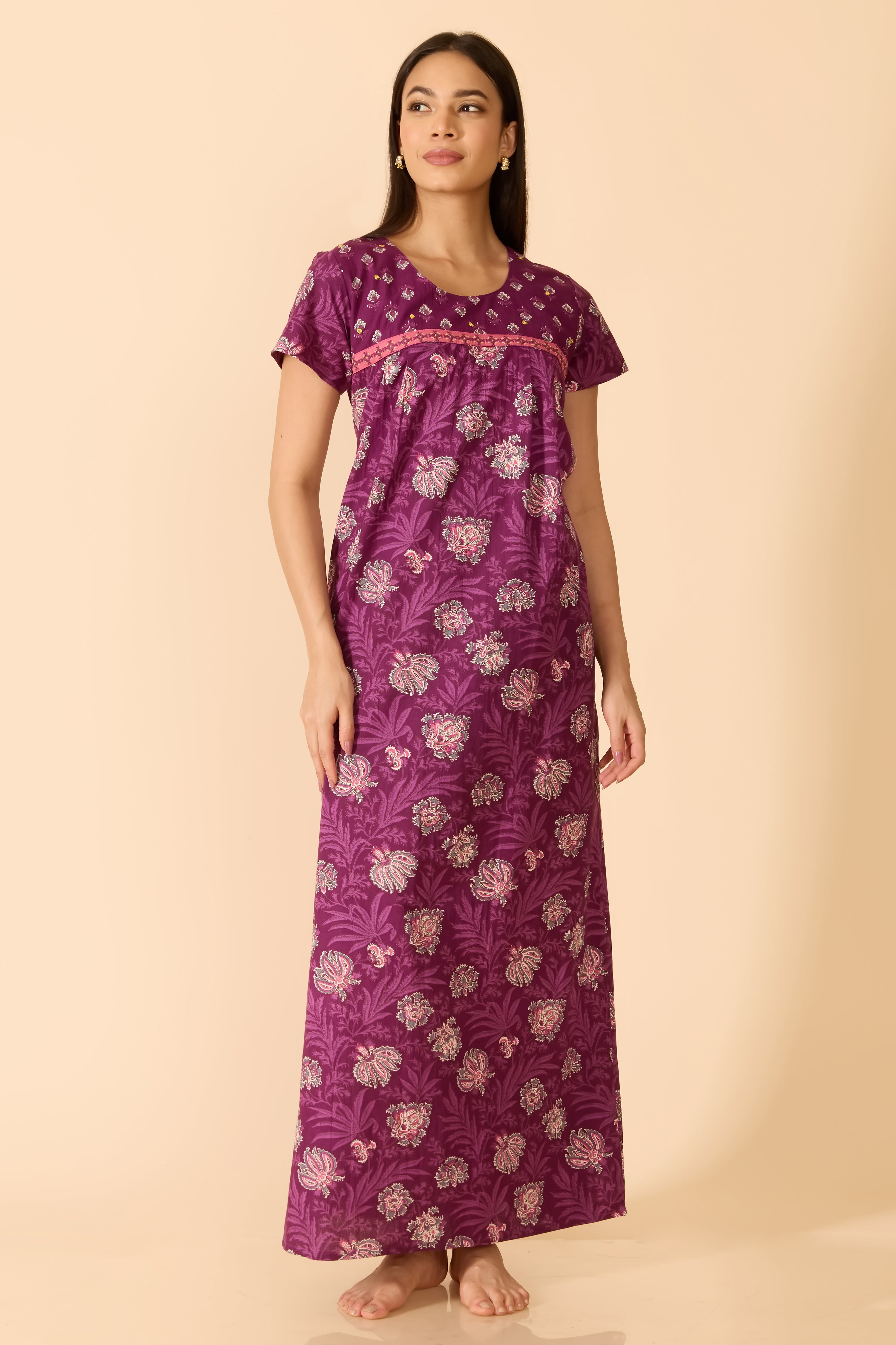 PURPLE FLORAL COTTON NIGHTWEAR