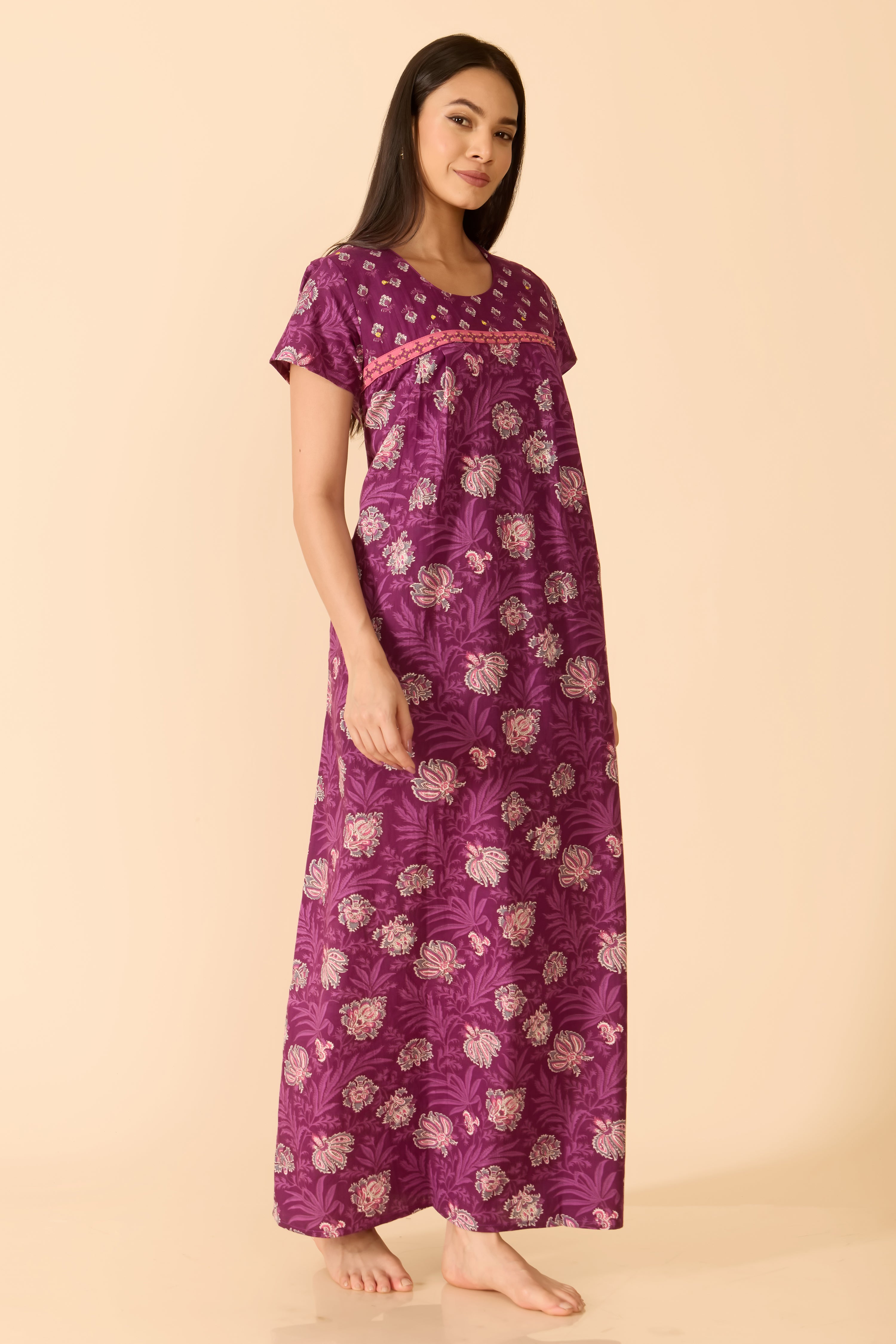 PURPLE FLORAL COTTON NIGHTWEAR