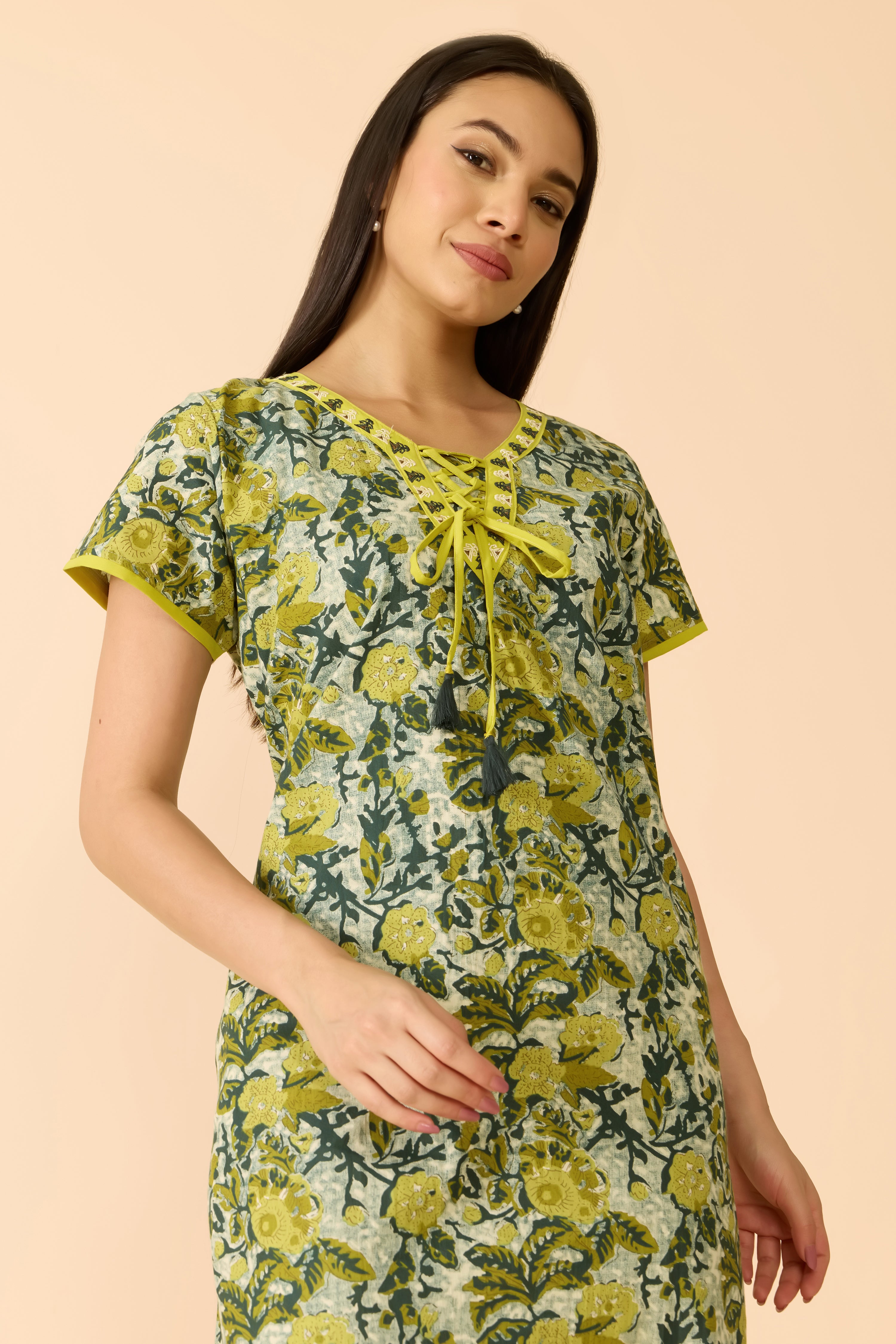 GREEN FLORAL COTTON NIGHTWEAR