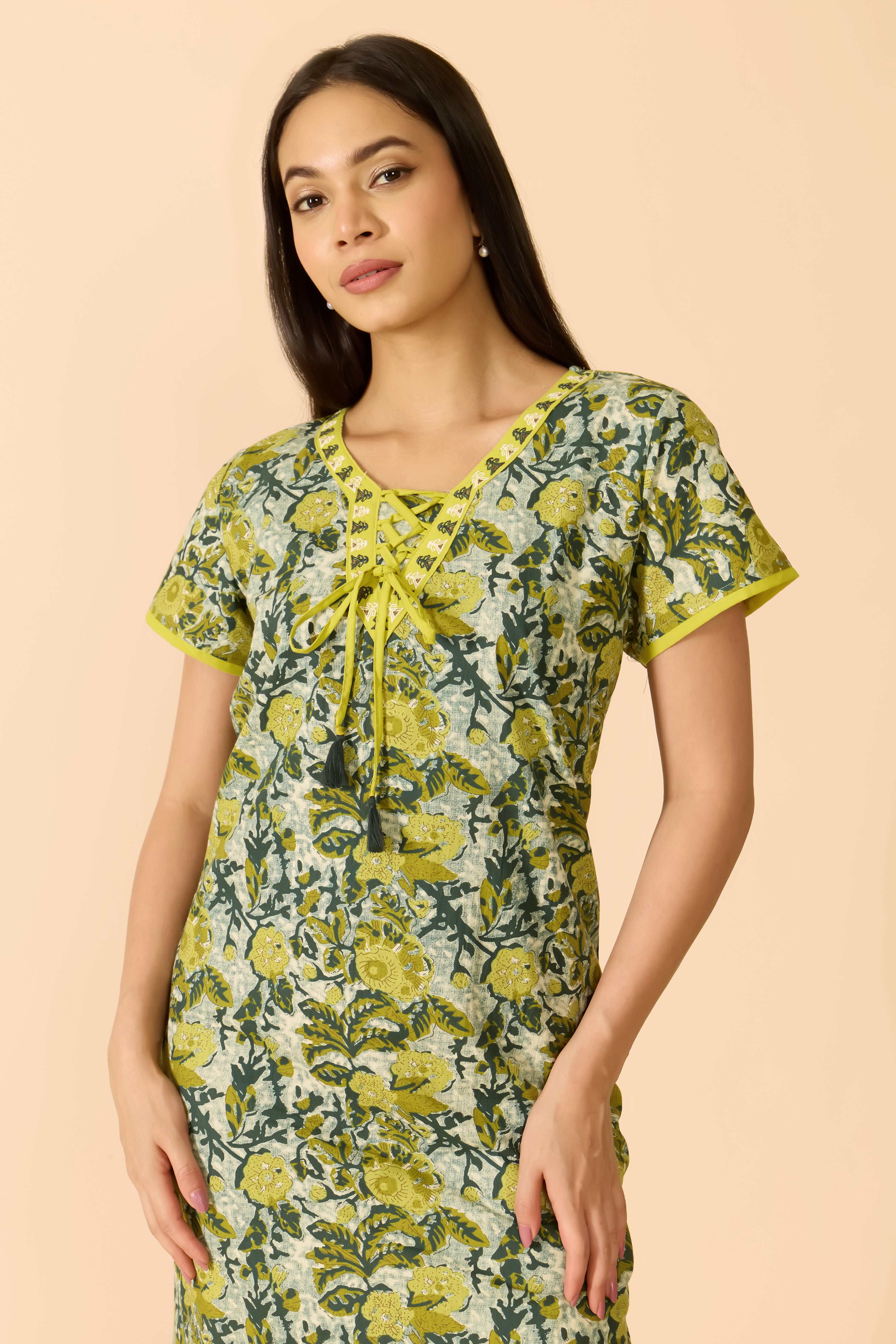 GREEN FLORAL COTTON NIGHTWEAR