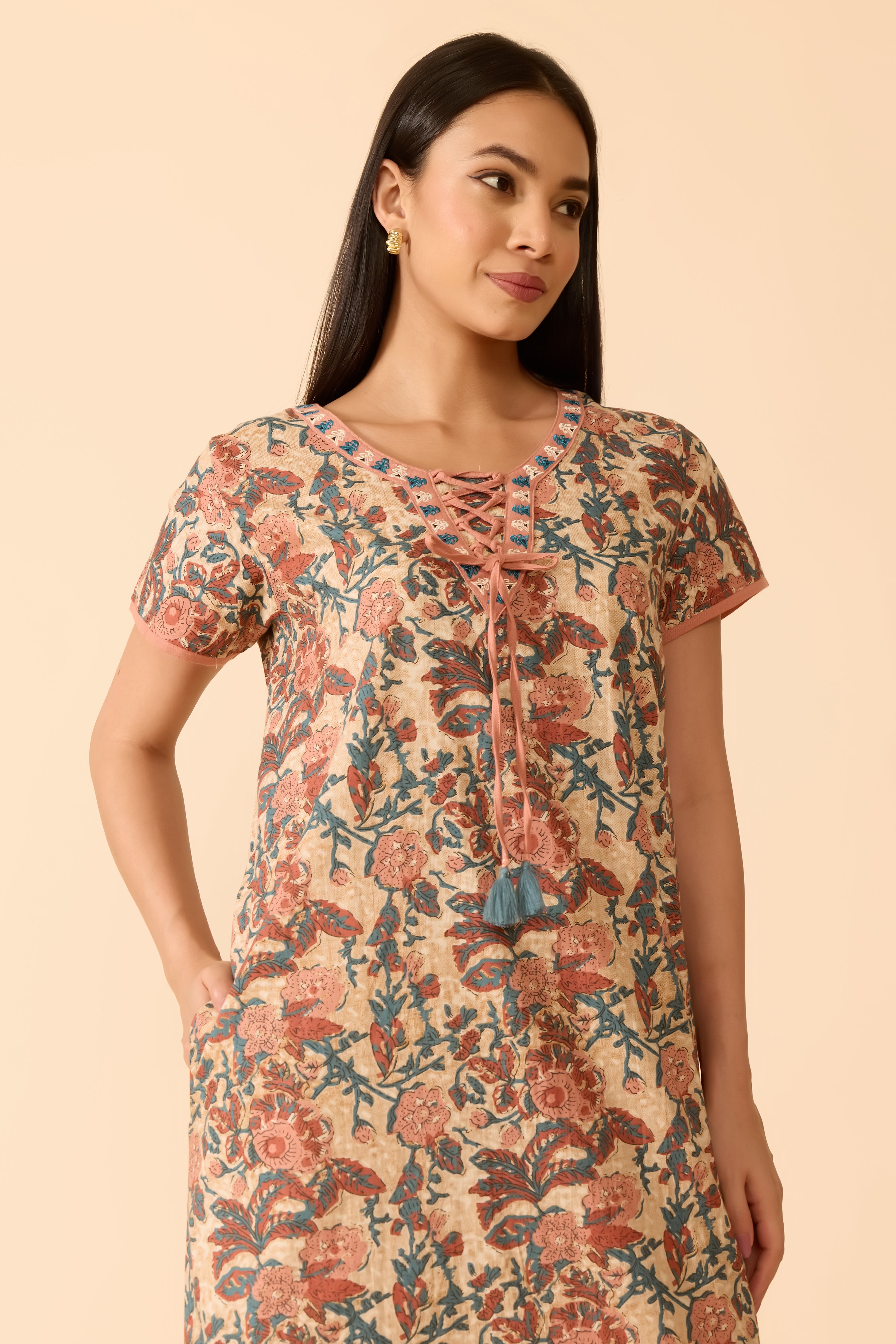 PEACH FLORAL COTTON NIGHTWEAR