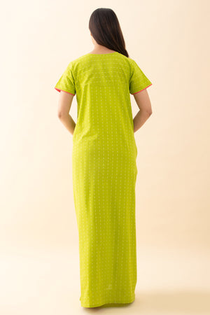 Dobby Weave Floral Embroidered Nighty - Green