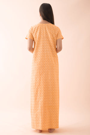 Batik Printed Nighty with Lace Embellishment - Yellow