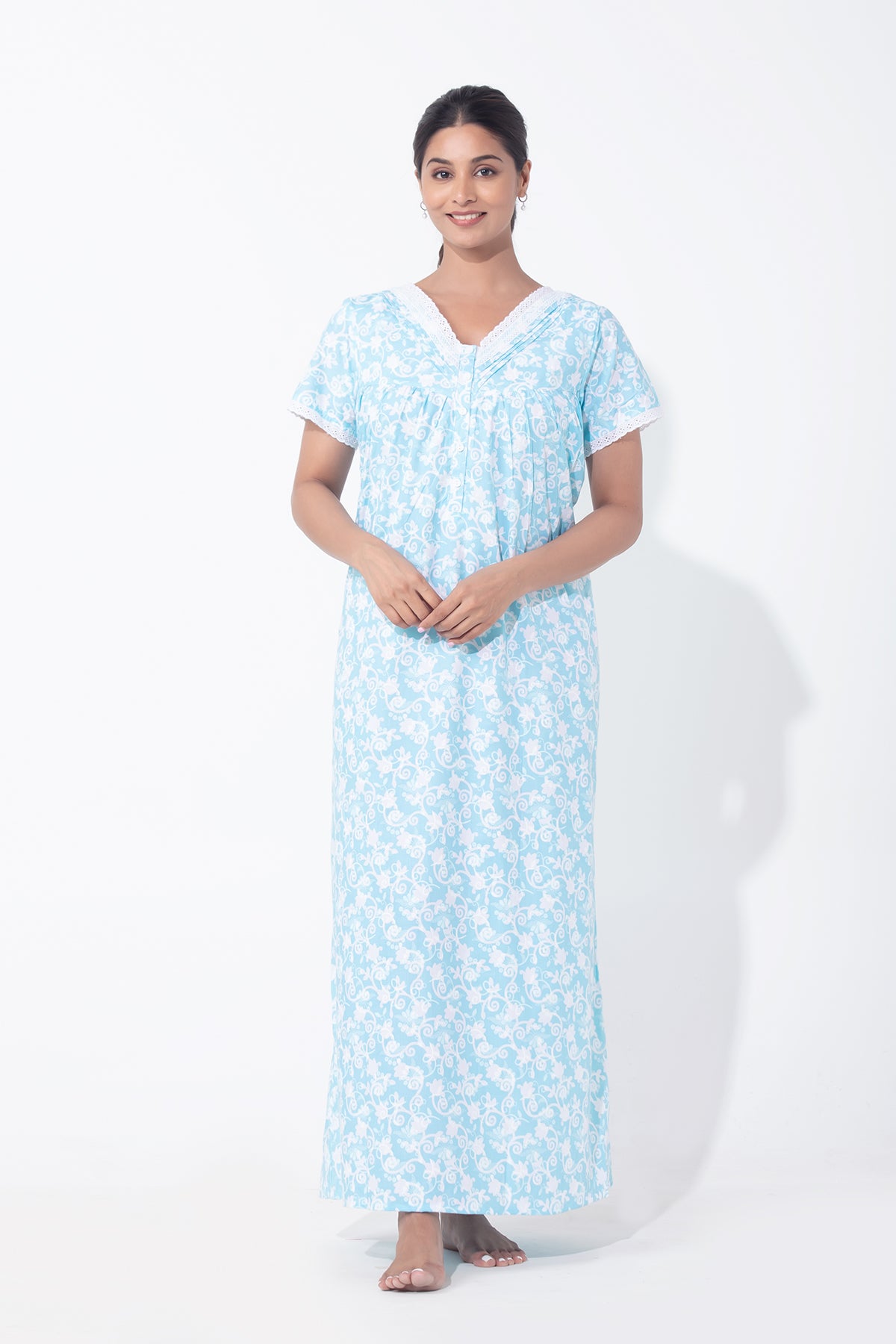 Pastel Floral Print on Print Blue Nighty