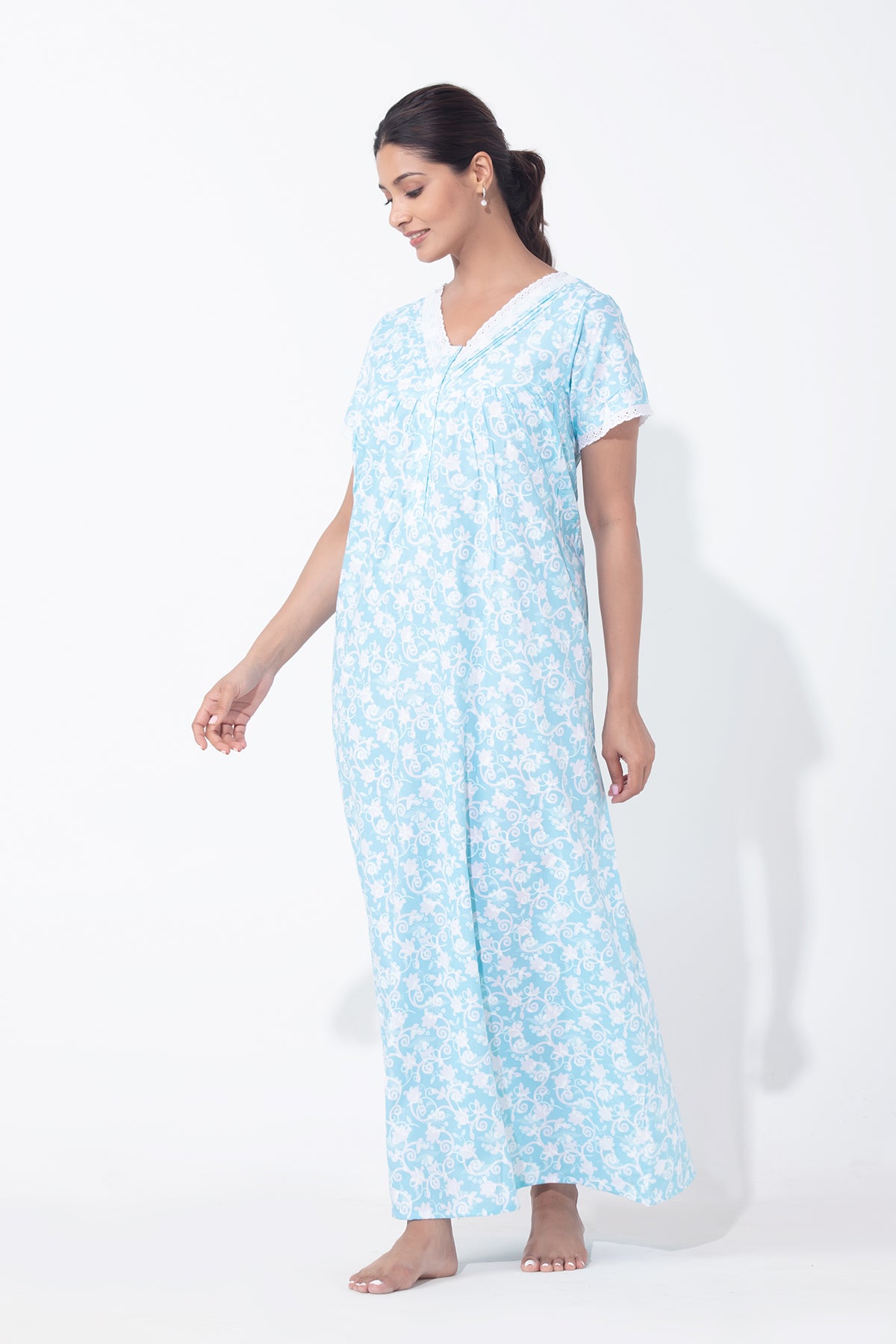 Pastel Floral Print on Print Blue Nighty
