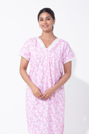 Pastel Floral Print on Print Pink Nighty