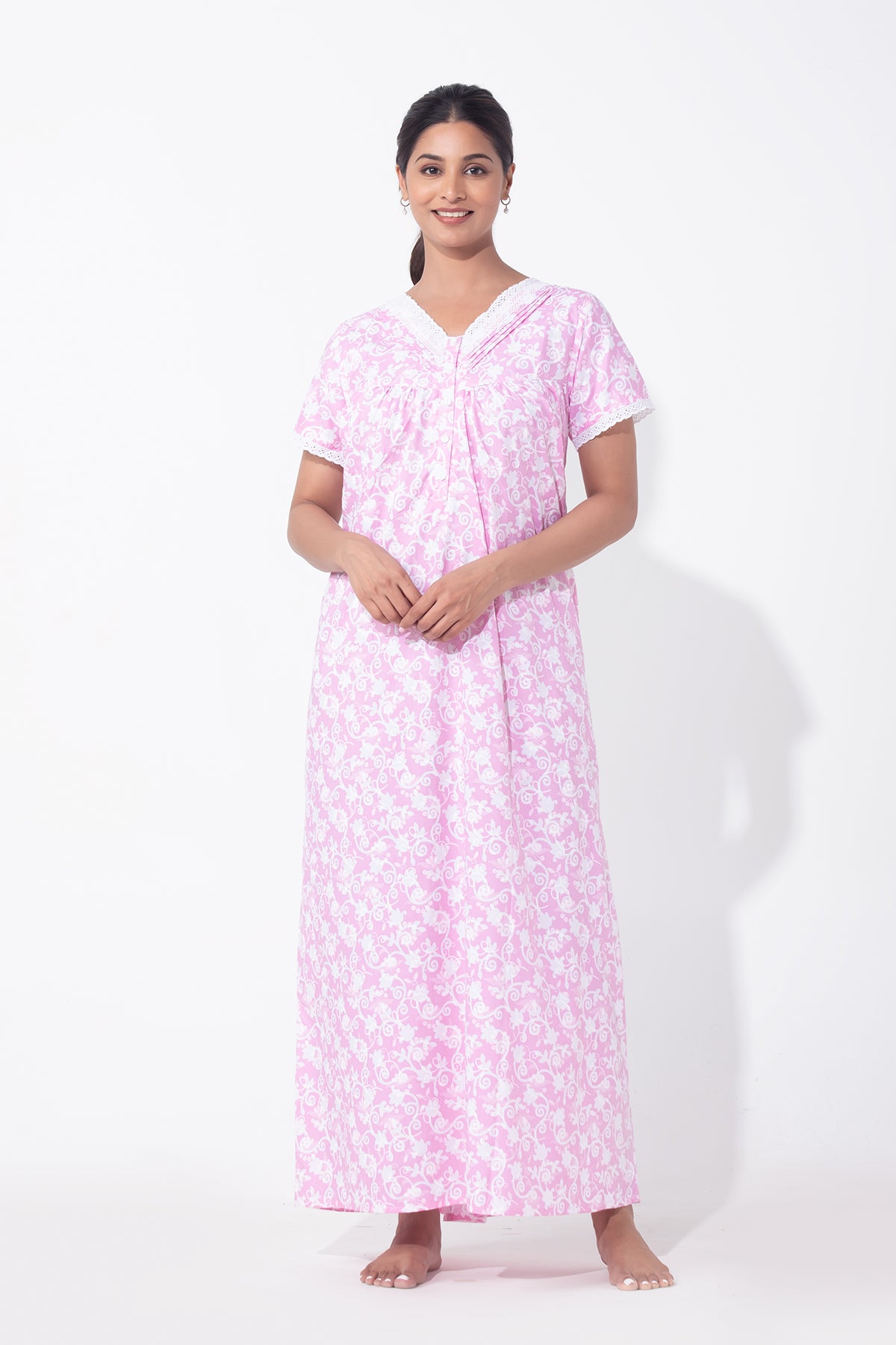 Pastel Floral Print on Print Pink Nighty