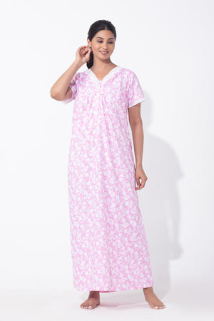 Pastel Floral Print on Print Pink Nighty