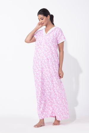 Pastel Floral Print on Print Pink Nighty