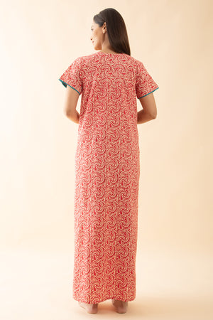 Block Printed Paisley Cotton Nighty - Red