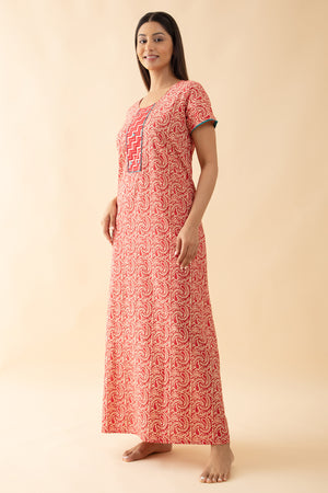 Block Printed Paisley Cotton Nighty - Red