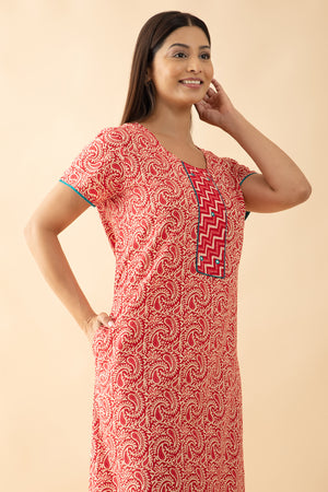 Block Printed Paisley Cotton Nighty - Red