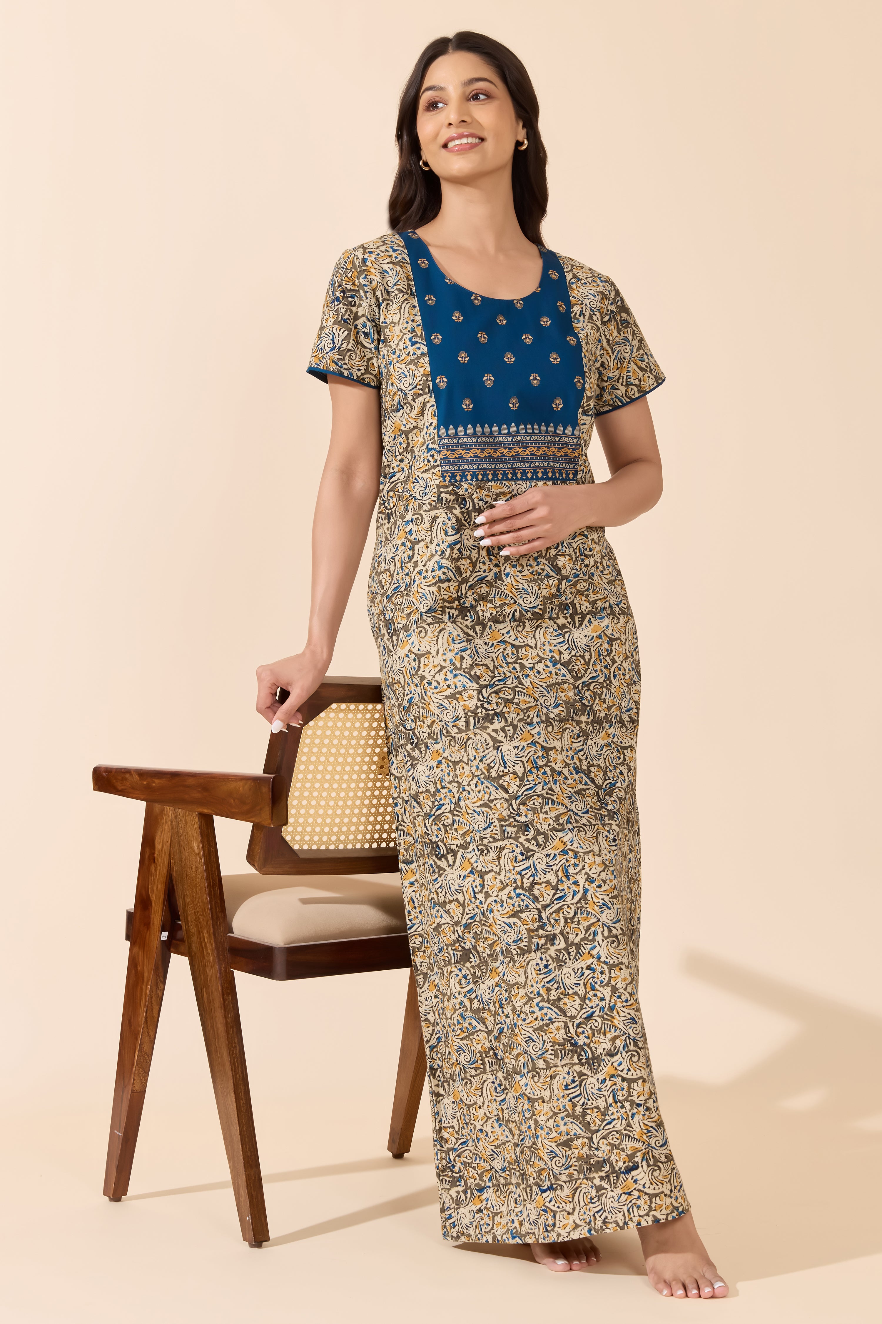Green Kalamkari Printed Cotton Nightwear