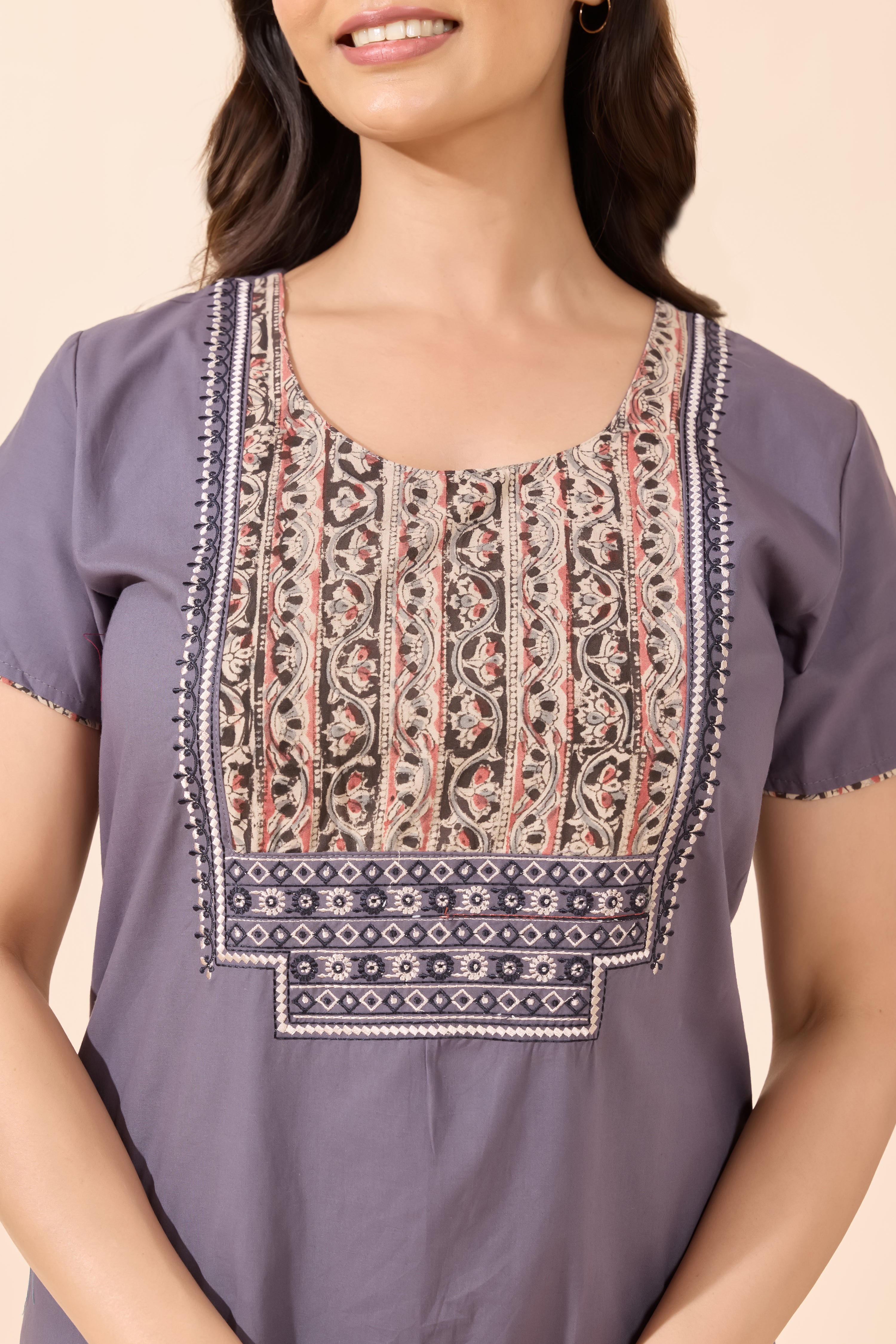 Grey Solid Cotton Nightwear