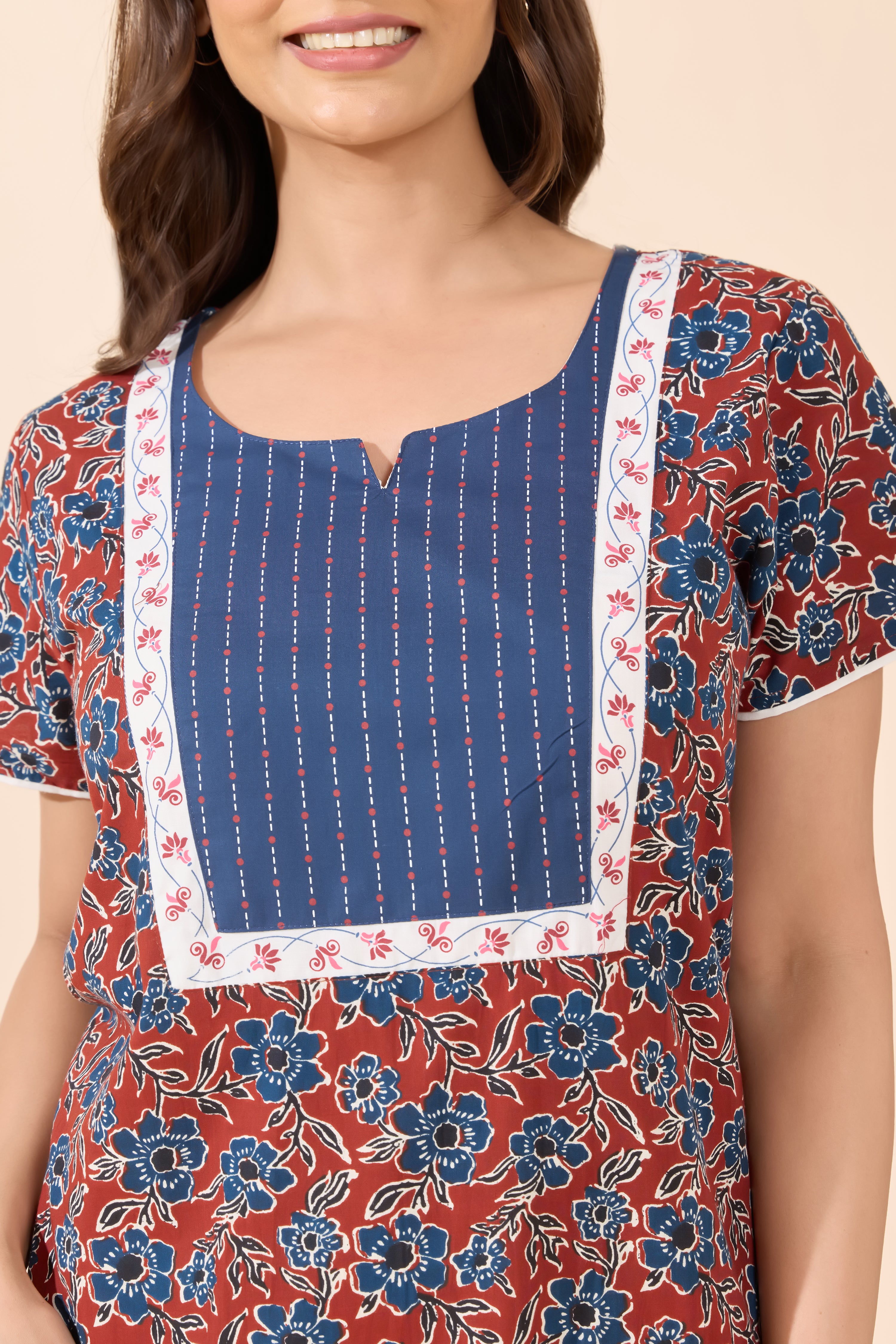 Red Floral Printed Cotton Nightwear