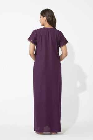 Paisley Embroiderd Purple Nighty with Ditsy Floral Yoke