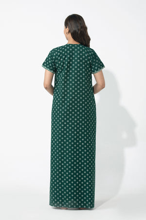 Line Printed Polka Dots Green Embroiderd Nighty
