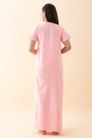 Ditsy Floral Embroidered Nighty - Pink