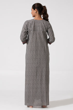 Printed Cotton Nightwear with Floral Yoke & 3/4th sleeves-Gray