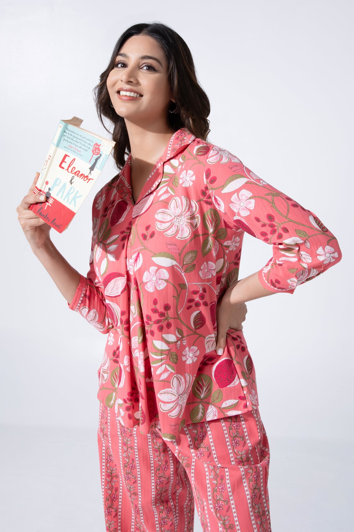 Pink Floral Print Cotton Pyjama Set